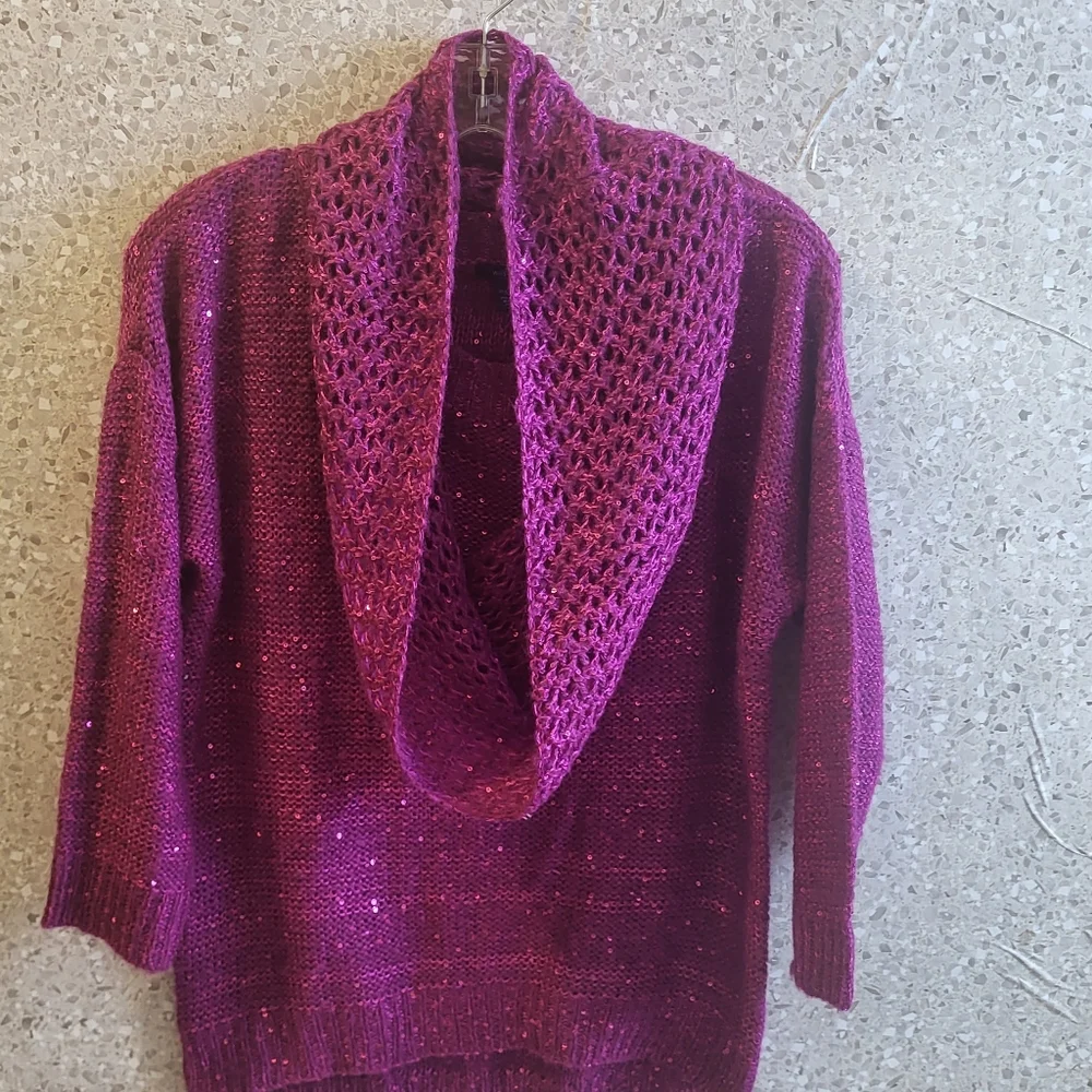 Westbound Metallic Fuchia Sweater With Scarf, Womens‎ Size S NWTS